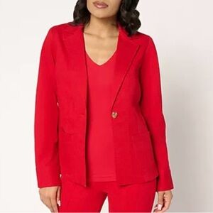 Joan Rivers Petite Signature Twill Cinched Back Blazer Pockets Red XL-Petite